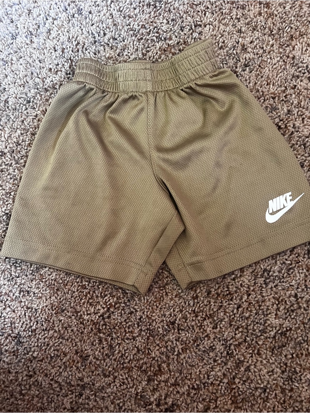 Nike Kids Olive Mesh Athletic Shorts with White Logo